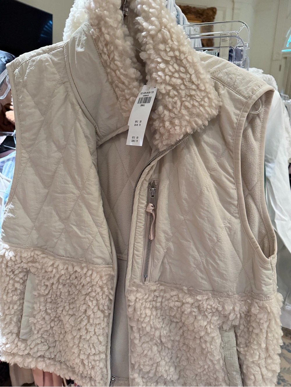 Abercrombie and Fitch Cozy Quilted Sherpa Vest in Light Cream